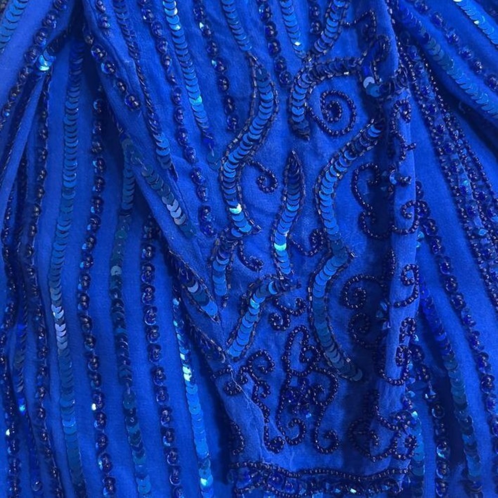 Saks Fifth Avenue Stenay Blue Sequin Beaded Long Sleeve Silk Blouse Medium NWT - Picture 5 of 9